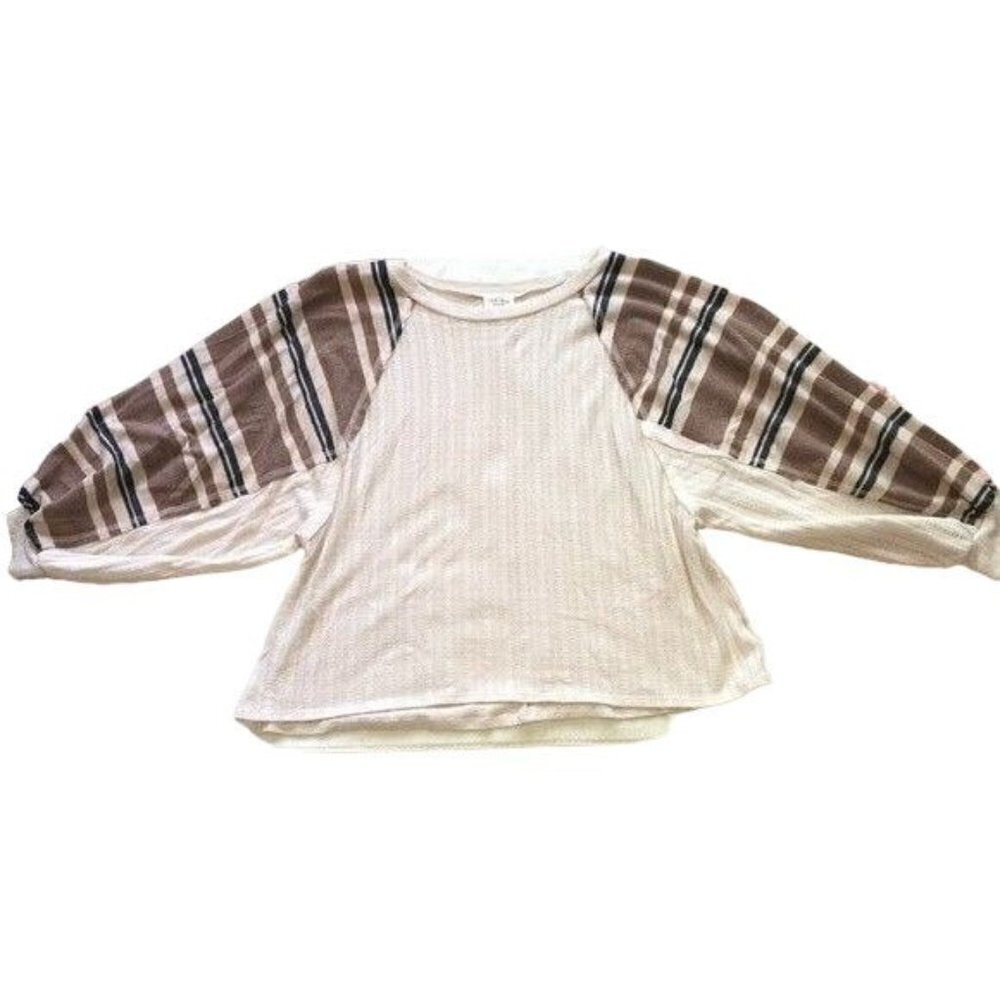 143 Story Womens Size Medium Knit Top Mixed Media Balloon Sleeve Sweater Top
